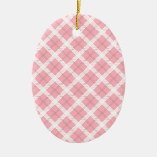 Pink And White Tartan Pattern Ceramic Ornament