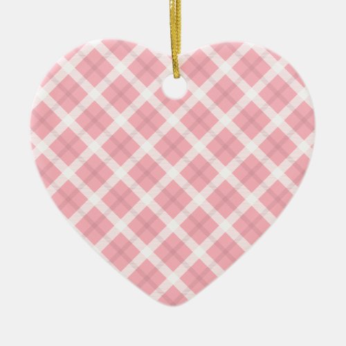 Pink And White Tartan Pattern Ceramic Ornament