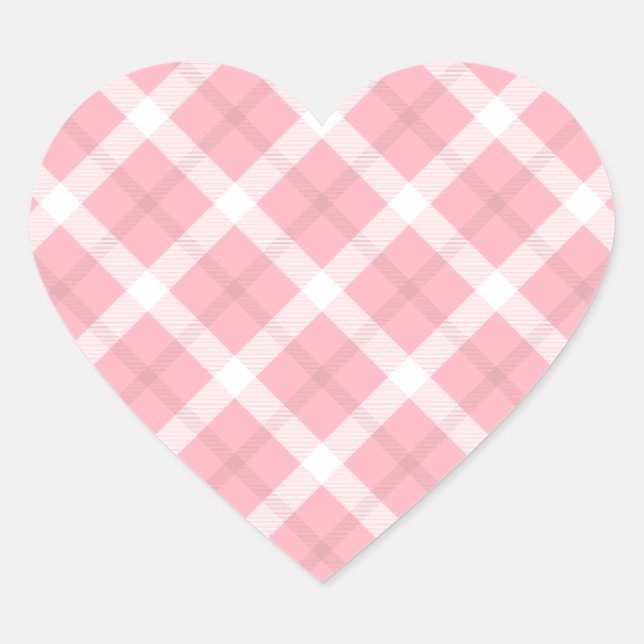 Pink And White Tartan Pattern Heart Sticker (Front)