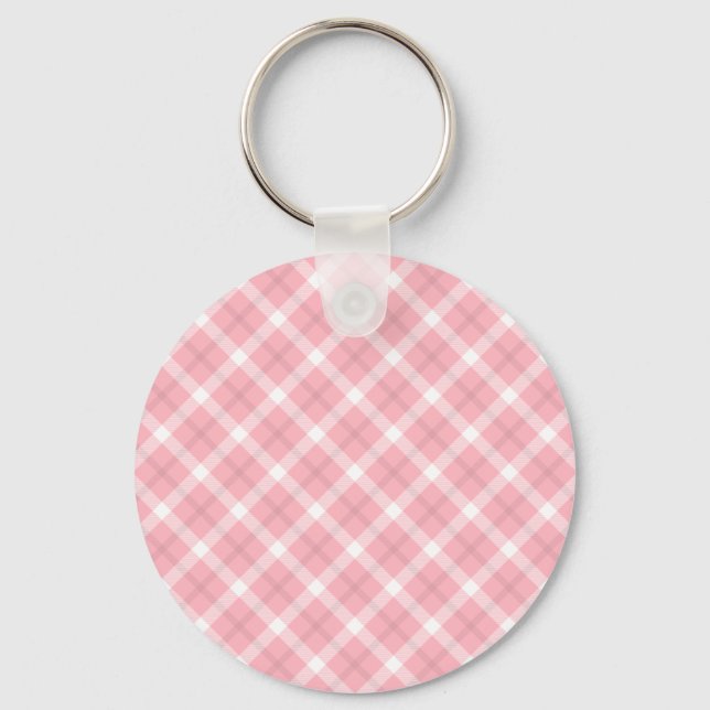 Pink And White Tartan Pattern Keychain (Front)
