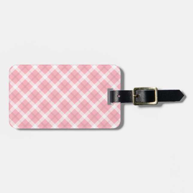 Pink And White Tartan Pattern Luggage Tag (Front Horizontal)