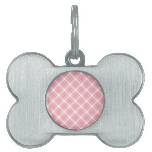 Pink And White Tartan Pattern Pet Tag