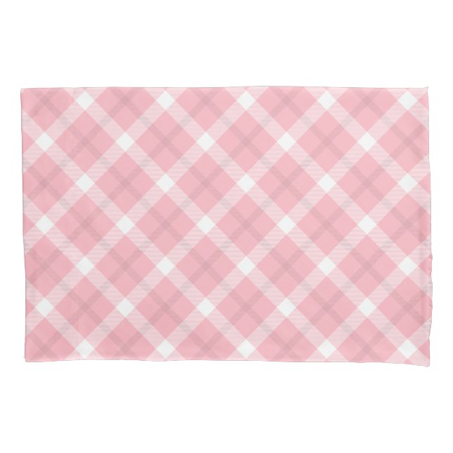 Pink And White Tartan Pattern Pillowcase (Front)