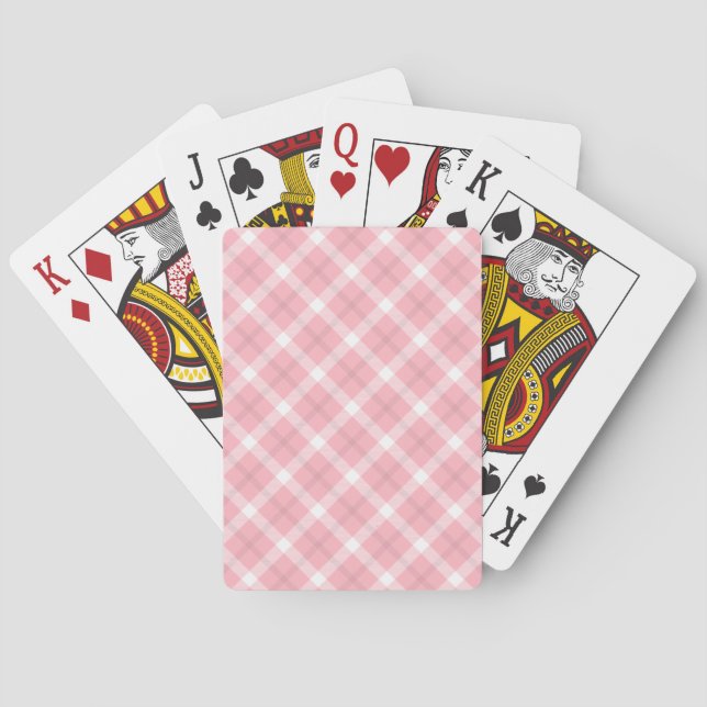 Pink And White Tartan Pattern Poker Cards (Back)