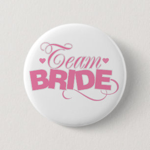 Pink And White Team Bride Pinback Button