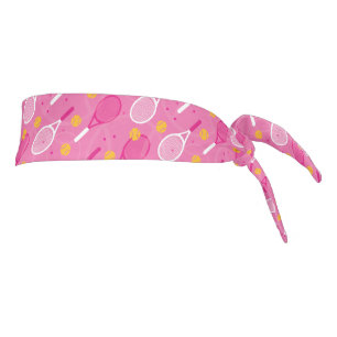 Pink and white tennis racket pattern tie headband