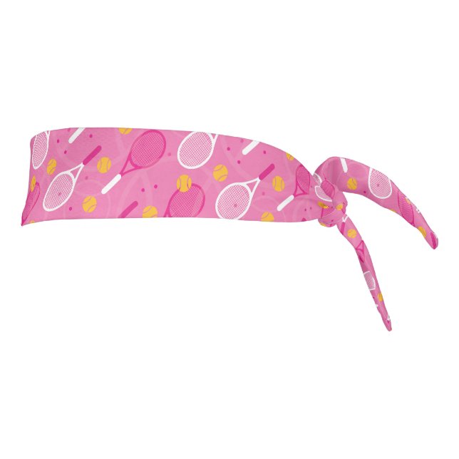 Pink and white tennis racket pattern tie headband (Rotate 90)