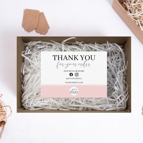 Pink and White Thank You Business Logo Package Enclosure Card