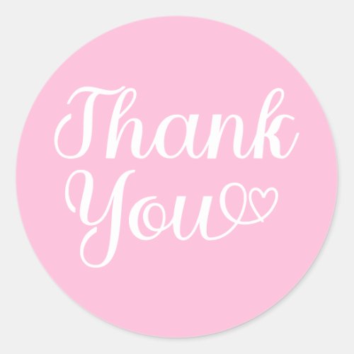 Pink and White Thank You Heart Word Art Classic Round Sticker