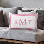 Pink and White Three Letter Monogram Lumbar Pillow<br><div class="desc">Pink and White Three Letter Monogram Throw Pillow</div>