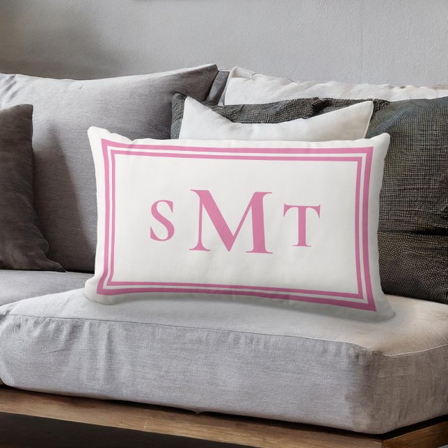 Pink and White Three Letter Monogram Lumbar Pillow (Creator Uploaded)