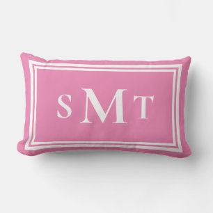 Pink and White Three Letter Monogram Lumbar Pillow