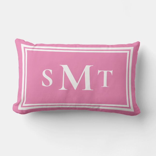 Pink and White Three Letter Monogram Lumbar Pillow (Front)