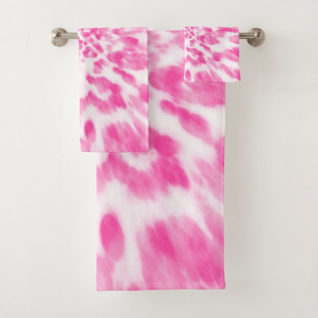 pink and white tie-dyed  bath towel set (Insitu)