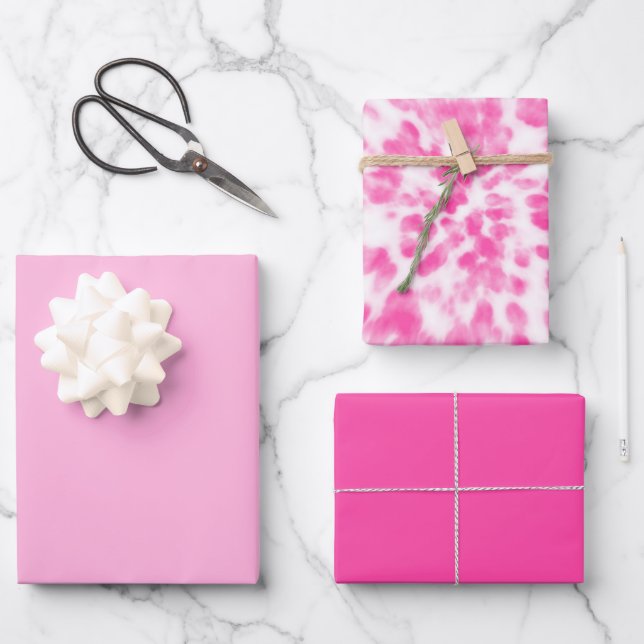 pink and white tie-dyed  wrapping paper sheets (Front)