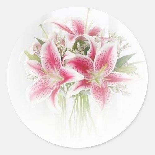 pink and white tiger lilies classic round sticker