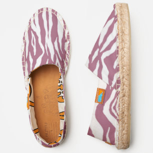 Pink and White Tiger Stripe Pattern Espadrilles