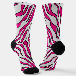 Pink And White Tiger Stripes Animal Print Socks