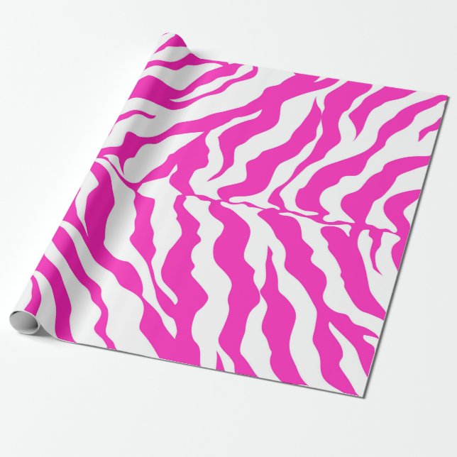 Pink and White Tiger Stripes Animal Print Wrapping Paper (Unrolled)