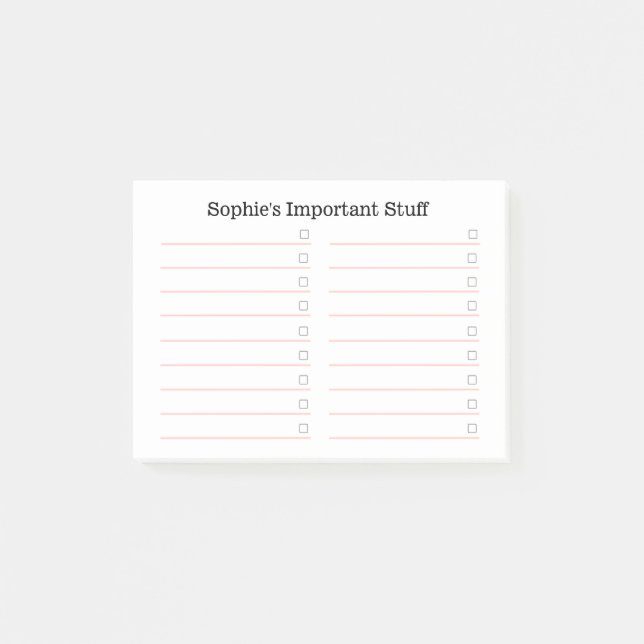 Pink and White To Do List | Personalized Post-it Notes (Front)