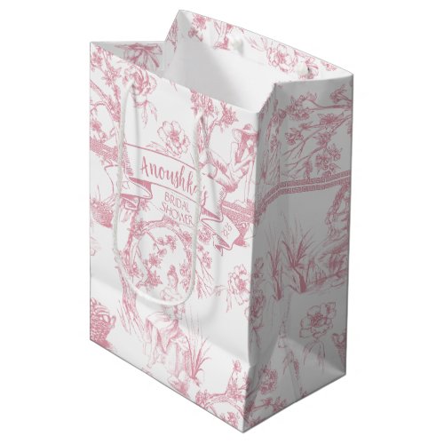 Pink and White Toile de Jouy Bridal Shower Medium Gift Bag