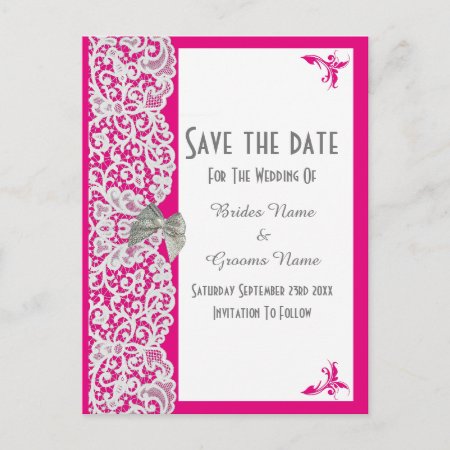 Pink And White Traditional Lace Save The Date Announcement Postcard