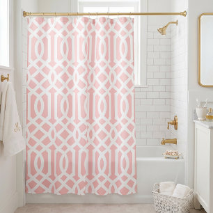 Pink and White Trellis   Editable Colors Shower Curtain