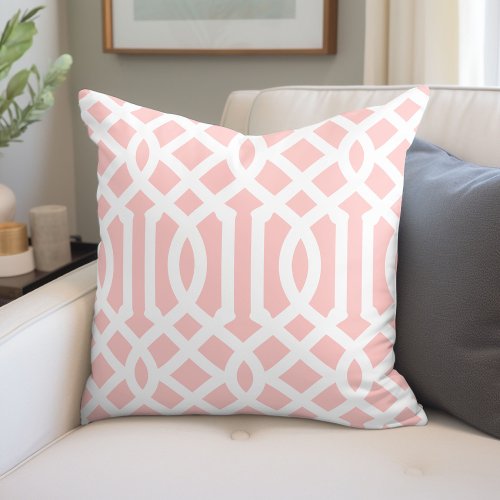 Pink and White Trellis  Editable Colors Throw Pillow