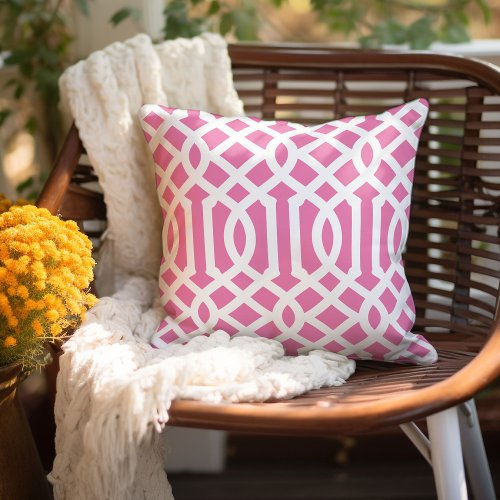 Pink and White Trellis  Editable Colors Throw Pillow