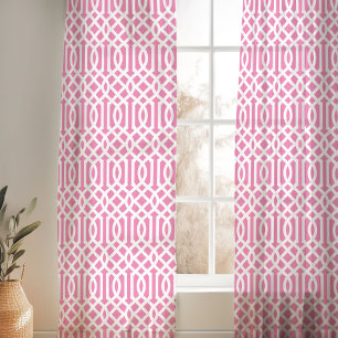 Pink and White Trellis Pattern Sheer Curtains