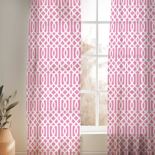 Pink and White Trellis Pattern Sheer Curtains