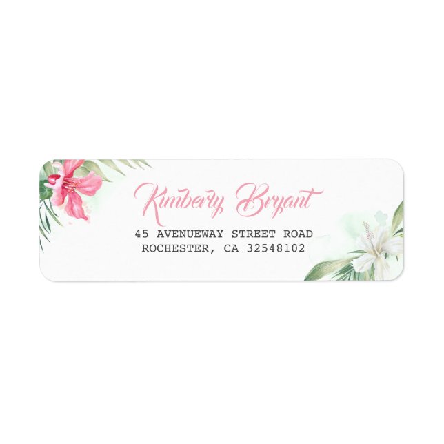 Pink and White Tropical Beach Flowers Label (Front)
