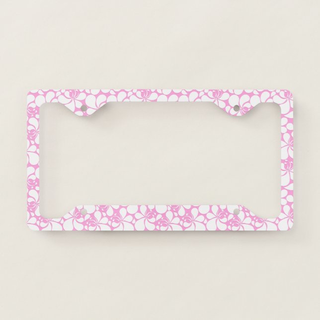 Pink and white tropical floral license plate frame (Front)