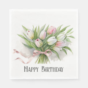 Pink and White Tulip Birthday Bouquet Napkins