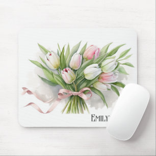 Pink and White Tulip Bouquet Mouse Pad