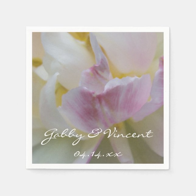 Pink and White Tulip Flower Spring Wedding Napkins (Front)