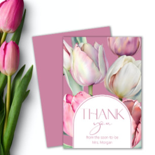 Pink and white tulips Bridal shower Thank You Card