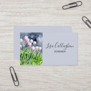 Pink and white tulips business card