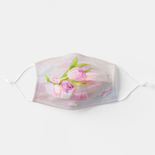 Pink And White Tulips In Tea Cups Adult Cloth Face Mask