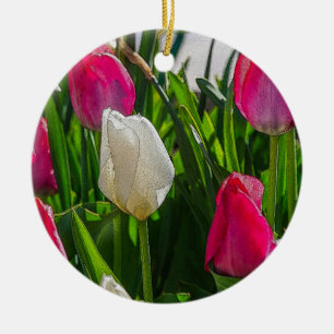 Pink And White Tulips Painterly Ceramic Ornament