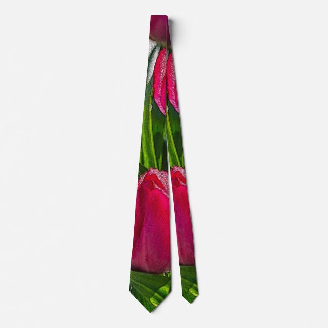 Pink And White Tulips Painterly Neck Tie (Front)