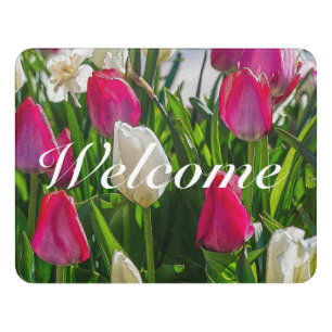 Pink And White Tulips Painterly Welcome Door Sign