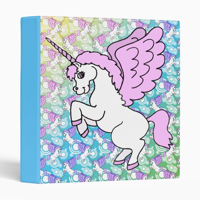 Pink and White Unicorn Graphic 3 Ring Binder (Front/Spine)