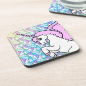 Pink and White Unicorn Graphic Beverage Coaster (Left Side)
