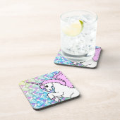 Pink and White Unicorn Graphic Beverage Coaster (Right Side)
