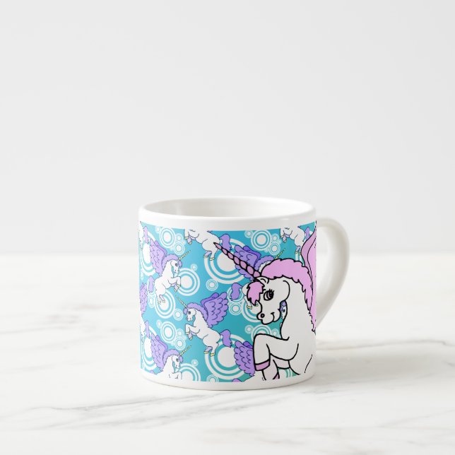 Pink and White Unicorn Graphic Espresso Cup (Front Right)
