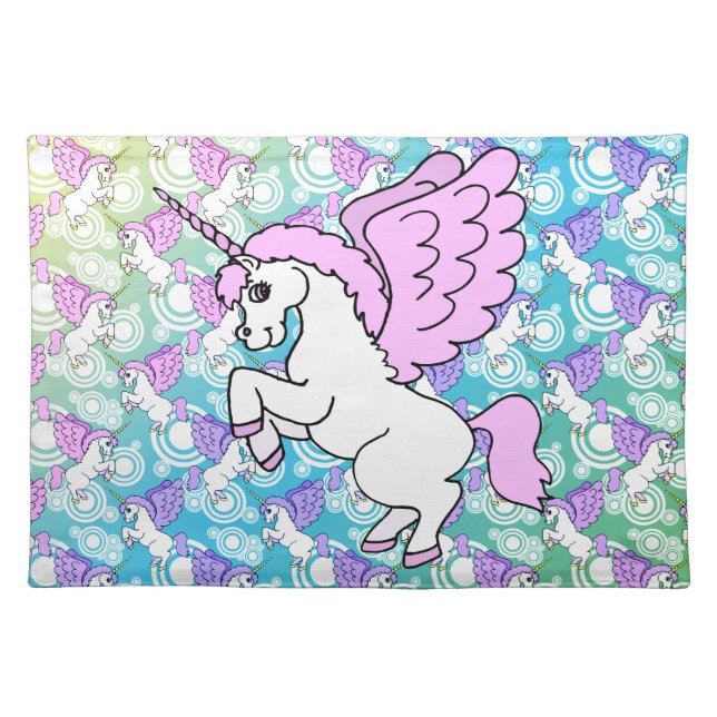 Pink and White Unicorn Graphic Placemat (Front)