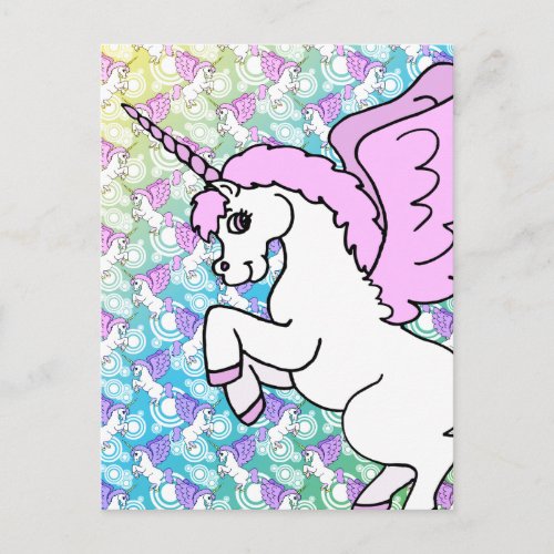 Pink and White Unicorn Graphic Postcard