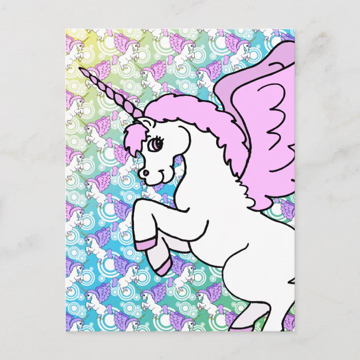 Pink and White Unicorn Graphic Postcard Zazzle