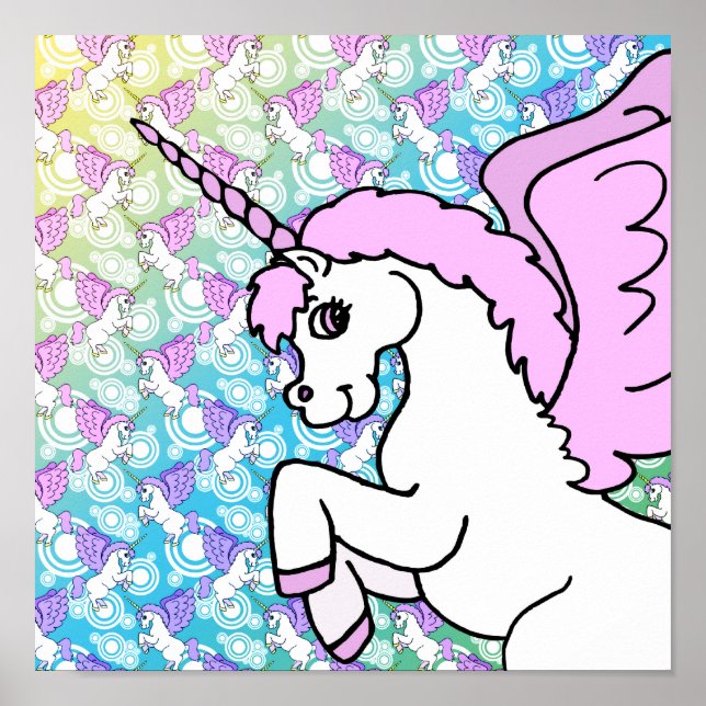 Pink and White Unicorn Graphic Poster (Front)